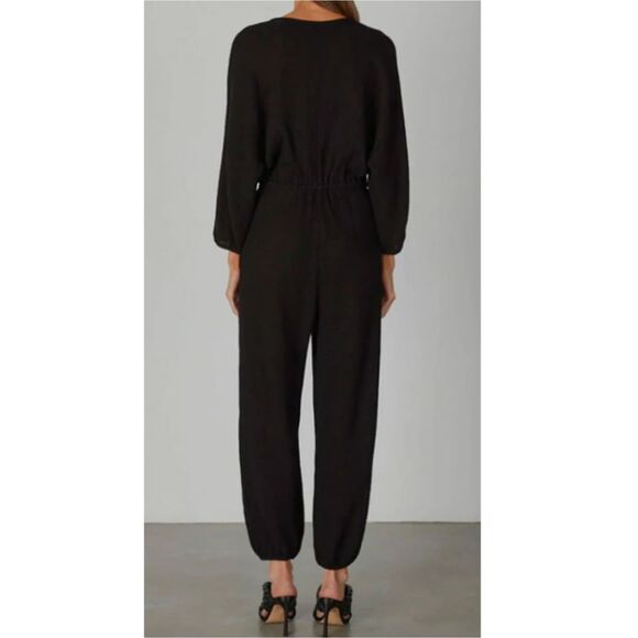 Enza Costa Tie Waist Black Cotton Gauze Jumpsuit Women’s Size 1 Long Sleeve - Picture 2 of 6